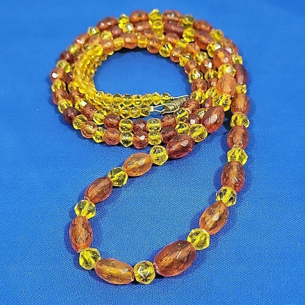 Vintage 70s Beaded Necklace Harvest Colors Acrylic Long Drop